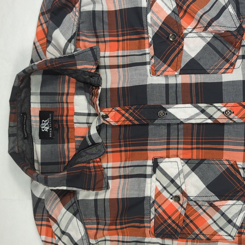 Rock & Republic Western Style Plaid Metal Button Mens Long Sleeve Shirt Size XL